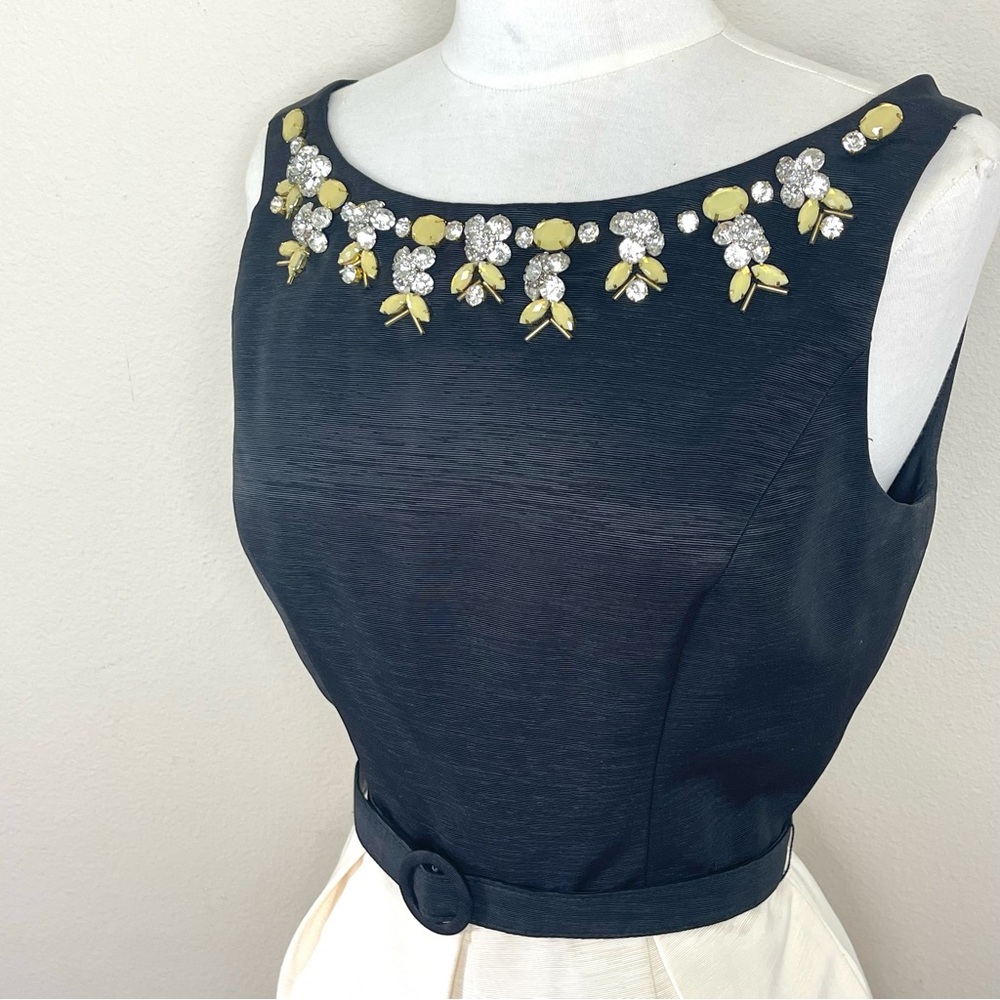 Eliza J Embellished Neckline Dress | Black & Ivory Knee Length Tulip Skirt | 4 - Picture 4 of 17